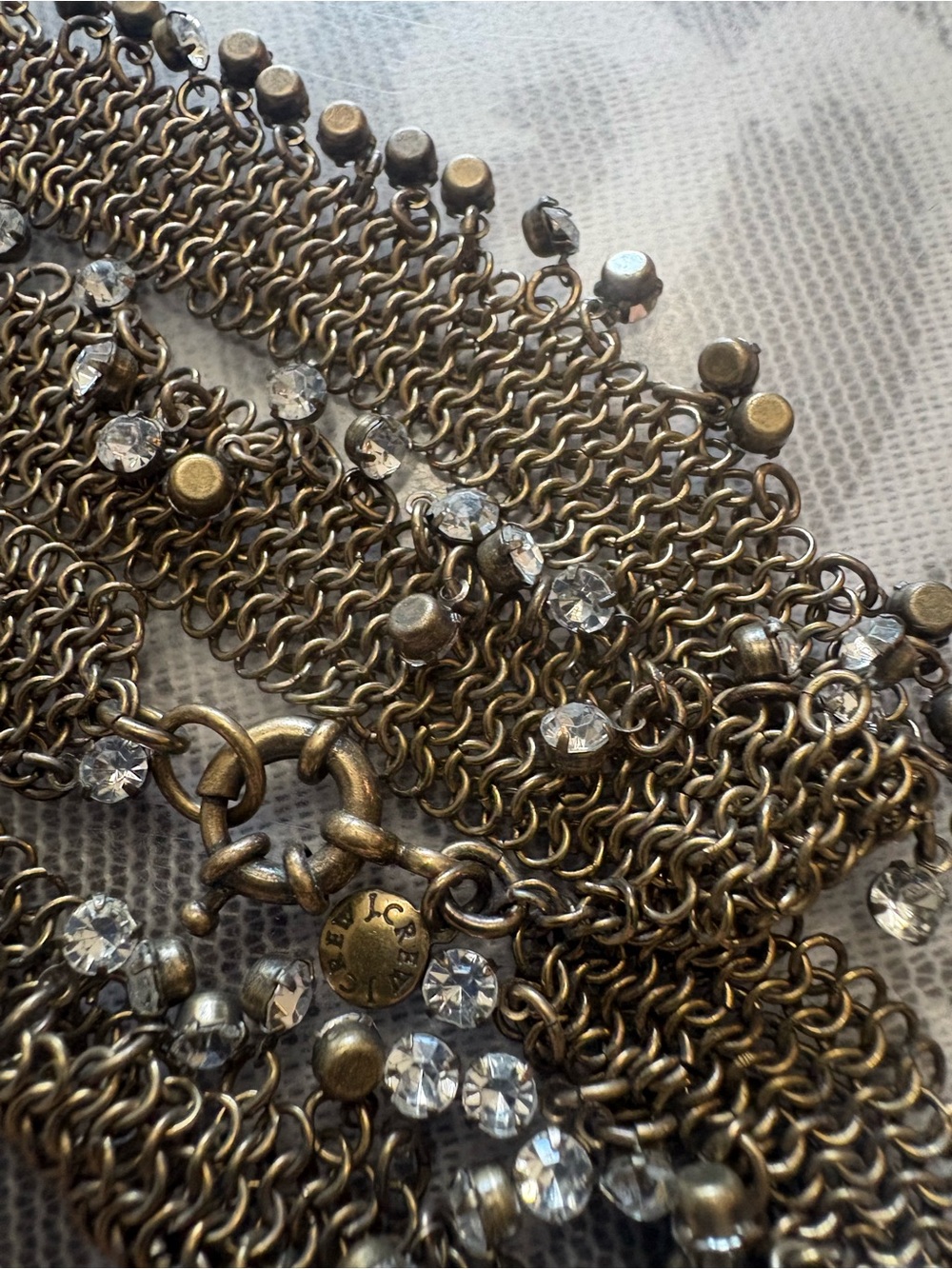 J. Crew Brass-Tone mesh  Crystal Fringe Necklace